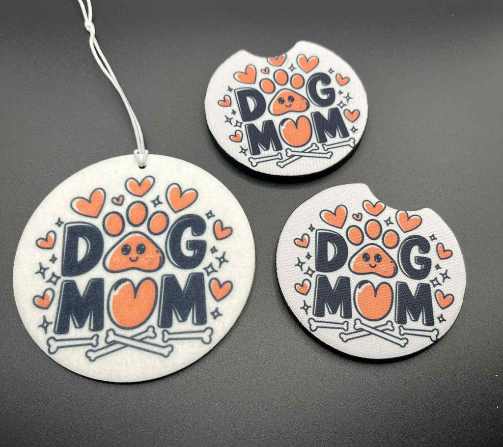 Dog mom car coaster and air freshener set
