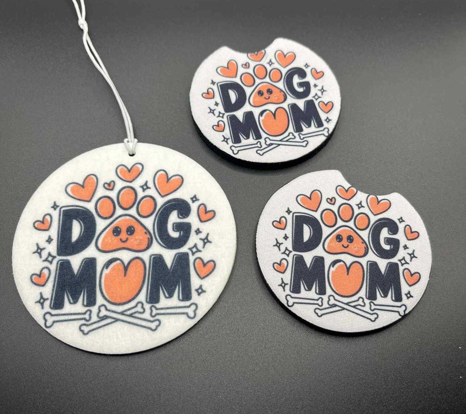 Dog mom car coaster and air freshener set