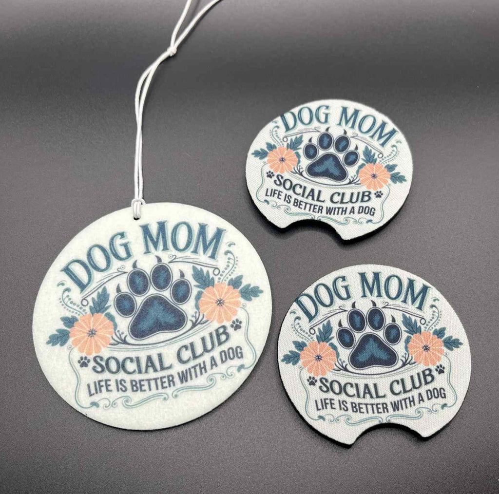 Dog mom social club car coaster and air freshener set