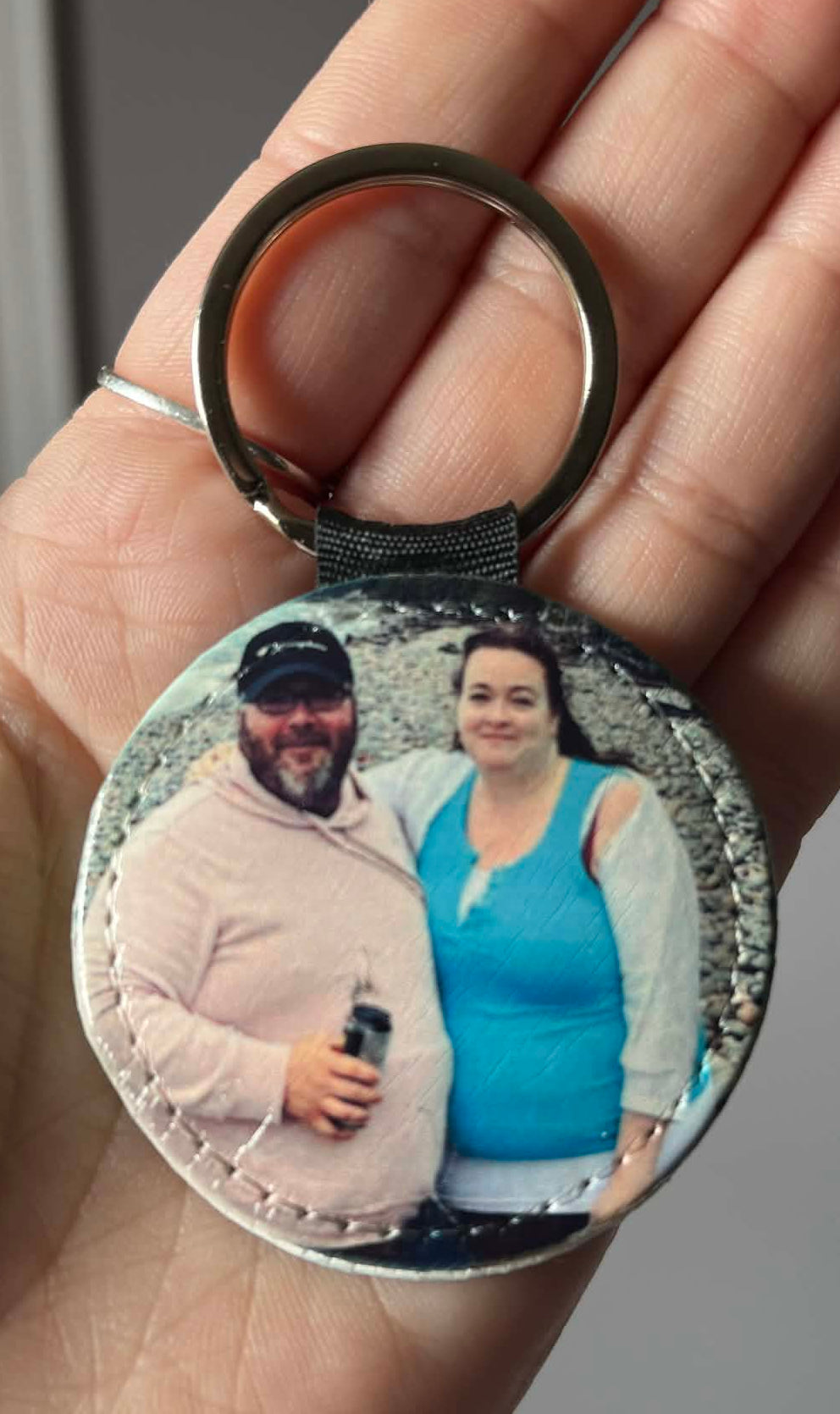 Round faux leather keychain