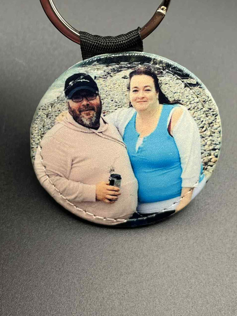 Round Faux Leather Keychain