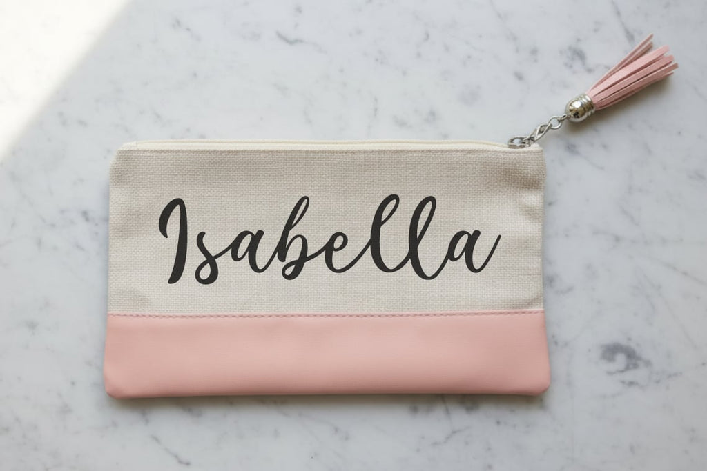 Makeup pouch faux leather w/tassel