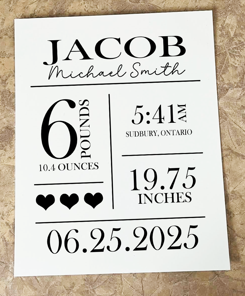 Customized Metal Baby Birth Stat